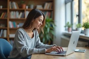 Jeune femme utilisant un convertisseur YouTube en MP3