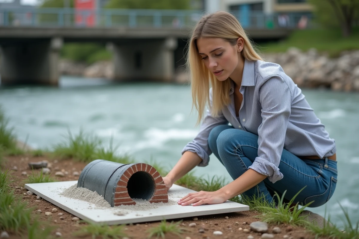 Jeune femme examine un modèle de siphon près d